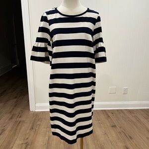 Lauren Ralph Lauren Striped Bell Sleeve Dress Navy Blue-White Size M